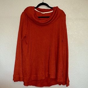 Waffle knit orange cowl neck sweater